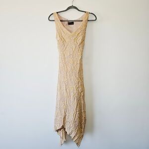 Vtg Y2K 90s Midi Slip Dress Size S Asymmetric V Neck Floral Crepe Feminine Fairy